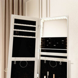 CARME Home Nikita Full Length Mirror Jewellery Cabinet Free Standing Makeup Storage Organiser Internal Led Lights Armoire With 6 Drawers Shel - thumbnail 5