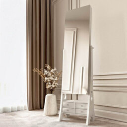 CARME Home Nikita Full Length Mirror Jewellery Cabinet Free Standing Makeup Storage Organiser Internal Led Lights Armoire With 6 Drawers Shel - thumbnail 4