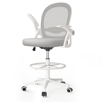Onemill Tall Office Chair With Flip-Up Armrests, Adjustable Footrest, And Swivel For Home Office-Grey