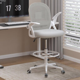 Onemill Tall Office Chair With Flip-Up Armrests, Adjustable Footrest, And Swivel For Home Office-Grey - thumbnail 8