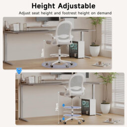 Onemill Tall Office Chair With Flip-Up Armrests, Adjustable Footrest, And Swivel For Home Office-Grey - thumbnail 4