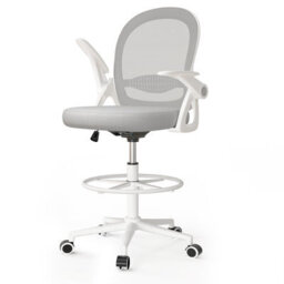 Onemill Tall Office Chair With Flip-Up Armrests, Adjustable Footrest, And Swivel For Home Office-Grey - thumbnail 1