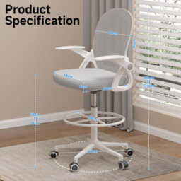 Onemill Tall Office Chair With Flip-Up Armrests, Adjustable Footrest, And Swivel For Home Office-Grey - thumbnail 3