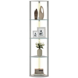 Homcom Led Floor Lamp With Shelves, Dimmable Standing Lamp With Foot Switch - thumbnail 2
