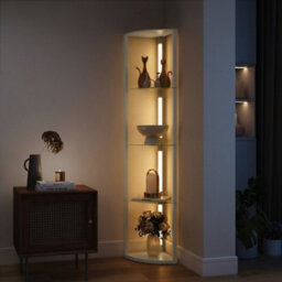Homcom Led Floor Lamp With Shelves, Dimmable Standing Lamp With Foot Switch - thumbnail 1
