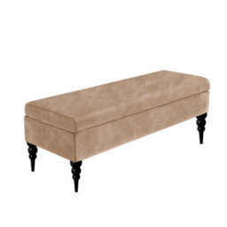 150Cm Safar Plain Ottoman Storage Bench -Upholstered Shoes Bench With Black Turned Wooden Legs - Beige Naple Ottoman Bench