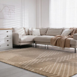 Taupe Handmade Wool Modern Easy To Clean Handmade Geometric Dining Room Bedroom And Living Room Rug-120Cm X 170Cm - thumbnail 1