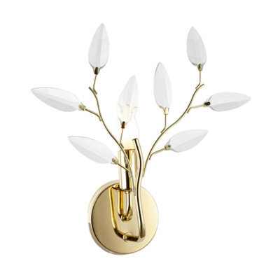 Happy Homewares Modern Birch Polished Brass Plated Wall Light Fixture With Clear Acrylic Leaves - image 1