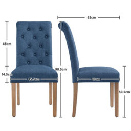 Yaheetech Set Of 2 Blue Upholstered Dining Chairs Classic Fabric Chairs With High Back - thumbnail 3