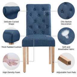 Yaheetech Set Of 2 Blue Upholstered Dining Chairs Classic Fabric Chairs With High Back - thumbnail 4