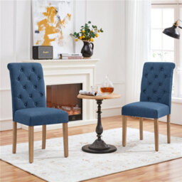 Yaheetech Set Of 2 Blue Upholstered Dining Chairs Classic Fabric Chairs With High Back