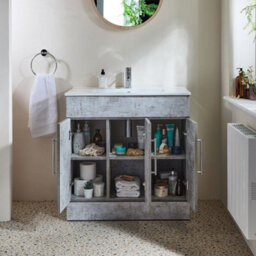 Homestylestore 810mm Concrete Grey Floorstanding Bathroom Vanity Unit And Chrome T Bar Handle - thumbnail 2