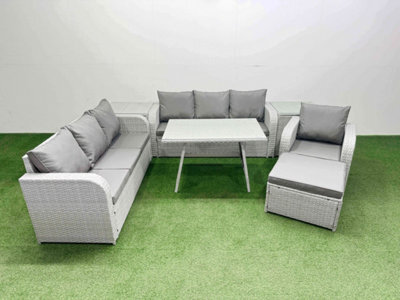 Fimous 7 Pieces Outdoor Pe Rattan Garden Furniture With Cushions Reclining Chair 2 Side Tables Big Stool Light Grey - image 1