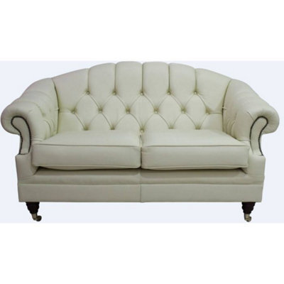 Chesterfield Handmade 2 Seater Sofa Settee Cream Real Leather In Victoria Style - image 1