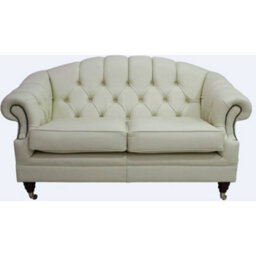 Chesterfield Handmade 2 Seater Sofa Settee Cream Real Leather In Victoria Style - thumbnail 1