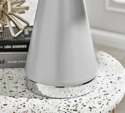 Furniturebox Zoe Grey Conical Table Lamp With Silver Chrome Base And Grey Fabric Light Shade Including A Rated Energy Efficient Led Bulb - thumbnail 4