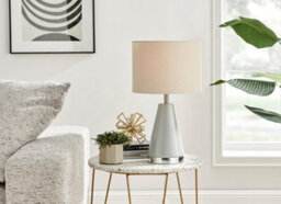 Furniturebox Zoe Grey Conical Table Lamp With Silver Chrome Base And Grey Fabric Light Shade Including A Rated Energy Efficient Led Bulb - thumbnail 2