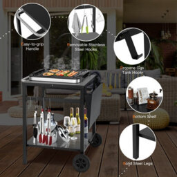 Costway Outdoor Gril Dining Cart Movable Pizza Oven Stand Table Folding Tabletop 4 Hooks - thumbnail 9