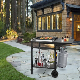 Costway Outdoor Gril Dining Cart Movable Pizza Oven Stand Table Folding Tabletop 4 Hooks - thumbnail 5