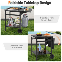 Costway Outdoor Gril Dining Cart Movable Pizza Oven Stand Table Folding Tabletop 4 Hooks - thumbnail 6
