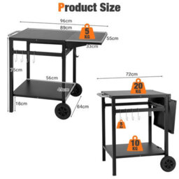Costway Outdoor Gril Dining Cart Movable Pizza Oven Stand Table Folding Tabletop 4 Hooks - thumbnail 2