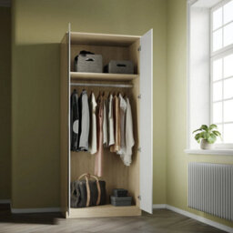 High Gloss 2 Doors Wardrobe White&oak Bedroom Furniture With Mirror Hanging Rail - thumbnail 3