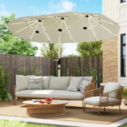 Outsunny 3 M Double-Sided Garden Parasol With Solar Lights, Cream White - thumbnail 9