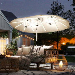 Outsunny 3 M Double-Sided Garden Parasol With Solar Lights, Cream White - thumbnail 1