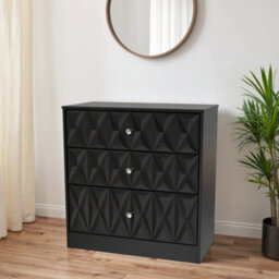 Genoa Ready Assembled Matt Black No Effect 3 Drawer Chest (H)791mm (W)766mm (D)395mm
