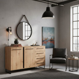 Amos Mann Furniture Sardinia Artisan Oak Effect And Black 159Cm 2 Door 4 Drawer Sideboard - 11008230 Rz - thumbnail 1