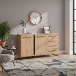 Amos Mann Furniture Sardinia Artisan Oak Effect And Black 159Cm 2 Door 4 Drawer Sideboard - 11008230 Rz - thumbnail 3