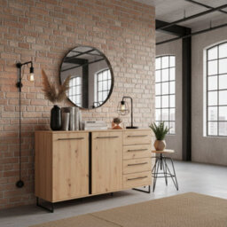 Amos Mann Furniture Sardinia Artisan Oak Effect And Black 159Cm 2 Door 4 Drawer Sideboard - 11008230 Rz - thumbnail 2