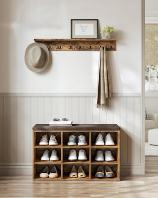 Songmics Hallway Bench, Storage Chair With Padded Seat, 9 Compartments, Adjustable Shelves, Rustic Brown - image 1