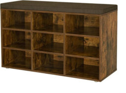 Songmics Hallway Bench, Storage Chair With Padded Seat, 9 Compartments, Adjustable Shelves, Rustic Brown - thumbnail 9