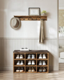 Hallway Bench, Storage Chair With Padded Seat, 9 Compartments, Adjustable Shelves, Rustic Brown