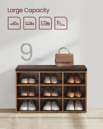 Songmics Hallway Bench, Storage Chair With Padded Seat, 9 Compartments, Adjustable Shelves, Rustic Brown - thumbnail 6