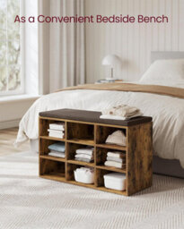 Songmics Hallway Bench, Storage Chair With Padded Seat, 9 Compartments, Adjustable Shelves, Rustic Brown - thumbnail 4
