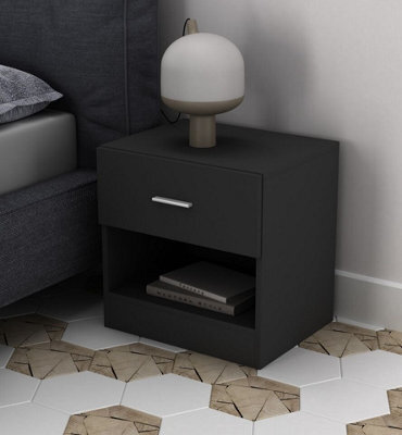 Urbn-Living Urbnliving 46Cm Height 1 Drawer Wooden Kids Bedroom Bedside Cabinet Nightstand Side Table Shelf Black - image 1
