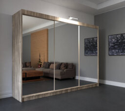 RAC3 Sliding Wardrobe Led Mirror Space Saving Bedroom Wardrobe, Contemporary Bedroom Sliding Wardrobe & Mirror Wardrobe (Oak 250Cm) - thumbnail 1
