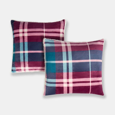 OHS 2 Pack Winsford Check Decorative Square Cushion Covers, Burgundy - image 1