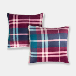 OHS 2 Pack Winsford Check Decorative Square Cushion Covers, Burgundy - thumbnail 1