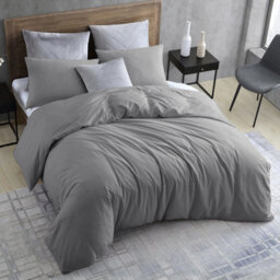 Ameha Super King Size Duvet Cover Sets Plain Dyed Quilt Grey Bedding With Pillowcases Soft Breathable Microfiber Bed Set 260X220Cm - thumbnail 3