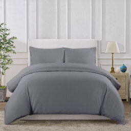 Ameha Super King Size Duvet Cover Sets Plain Dyed Quilt Grey Bedding With Pillowcases Soft Breathable Microfiber Bed Set 260X220Cm - thumbnail 5