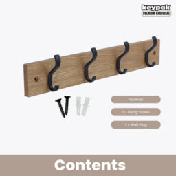 Keypak Wall-Mounted Coat Rack - 4 Hooks On Modern Wooden Base For Wall & Door - 38Cm (Matte Black/ash) - thumbnail 4
