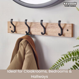 Keypak Wall-Mounted Coat Rack - 4 Hooks On Modern Wooden Base For Wall & Door - 38Cm (Matte Black/ash) - thumbnail 5