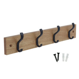 Keypak Wall-Mounted Coat Rack - 4 Hooks On Modern Wooden Base For Wall & Door - 38Cm (Matte Black/ash) - thumbnail 1