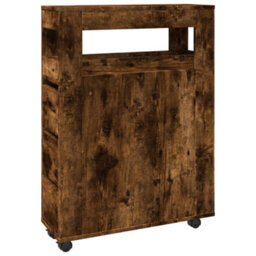 Walplus Narrow Bathroom Cabinet With Wheels Smoked Oak Engineered Wood - thumbnail 2