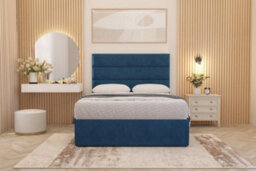 Somnior Beds Somnior Chambery Navy Plush Hybrid Pocket Sprung Orthopaedic Divan Bed Set With Upholstered Headboard - thumbnail 1