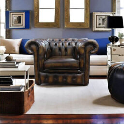 Chesterfield Low Back Club Armchair Antique Gold Real Leather In Classic Style - thumbnail 3