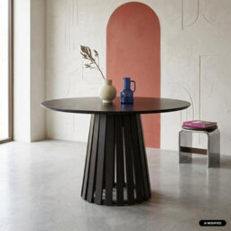 Sweeek - Round Dining Table Rubberwood And Oak Veneer, Seats 4 Black 110X110X73 Cm - Angèle - thumbnail 1